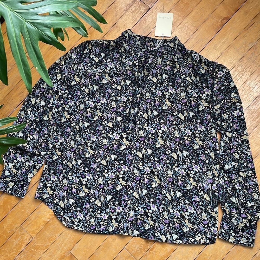 See U Soon Black Floral Casual Long Sleeve Blouse  Women’s Small